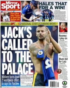 Wednesday's back page of the Daily Mirror