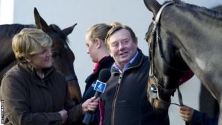 Channel 4 racing presenter Clare Balding with trainer Nicky Henderson