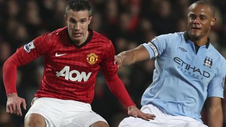 Robin van Persie misses the Manchester derby