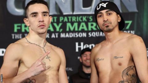 Michael Conlan and Tim Ibarra at Thursday's weigh-in for their Madison Square Garden fight