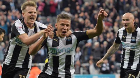 Dwight Gayle and Matt Ritchie celebrate
