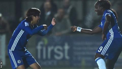 Eniola Aluko celebrates her goal for Chelsea