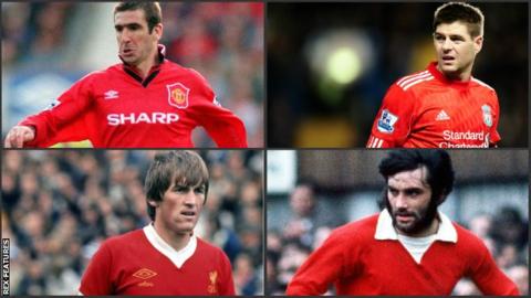 Clockwise from top left: Eric Cantona, Steven Gerrard, George Best and Kenny Dalglish