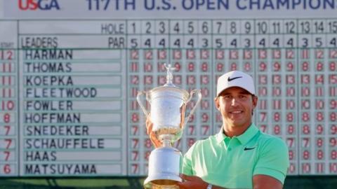 Brooks Koepka with US Open trophy