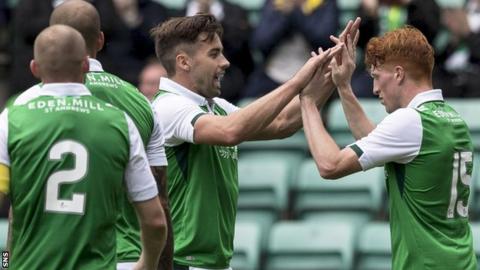 Hibernian's Simon Murray (right)
