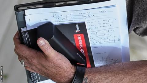 A close-up picture of Mourinho's notes as he returned home in London on Tuesday