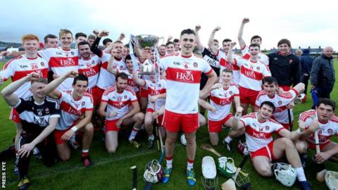 The Derry squad celebrates after Wednesday evening's win