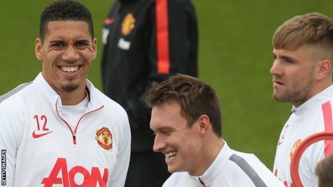 Chris Smalling (left), Phil Jones and Luke Shaw