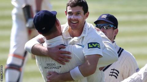 James Harris celebrates taking a wicket