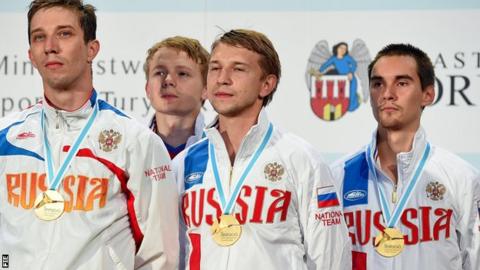 The Russian men's team of Dmitriy Danilenko, Kamil Ibragimov, Nikolay Kovalev, Alexey Yakimenko took gold in the men's sabre at the European Fencing Championships in Poland last month