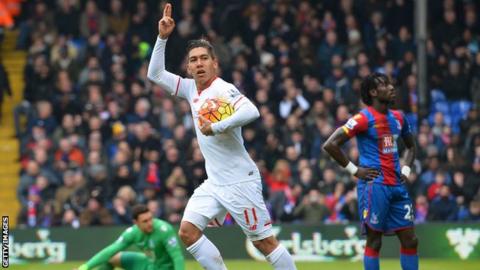 Liverpool's Roberto Firmino scores against Crystal Palace