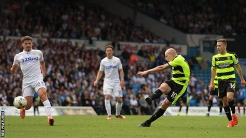 Aaron Mooy shoots Huddersfield ahead against Leeds at Elland Road