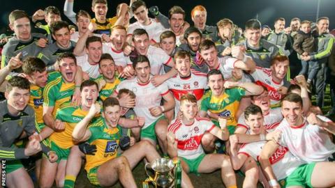 Donegal's Under-21s celebrate their 13-point win over Derry at the Athletic Grounds