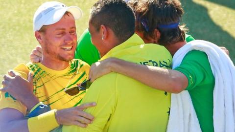 Lleyton Hewitt celebrates Davis Cup win