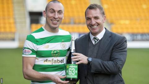 Celtic captain Scott Brown and manager Brendan Rodgers celebrate