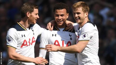 (Left to right) Jan Vertonghen, Dele Alli and Eric Dier