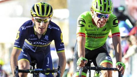 Adam Yates (left) in stage four action
