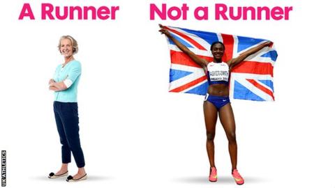 Volunteer 'runner' Alison Jones and Team GB sprinter Dina Asher-Smith
