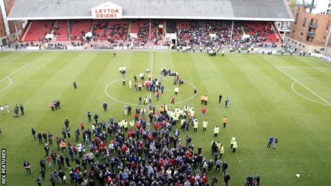Leyton Orient fans protest against owner Francesco Becchetti