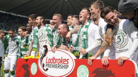 Celtic celebrate winning the title