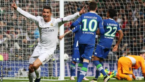 Real Madrid forward Cristiano Ronaldo celebrates scoring for Real Madrid
