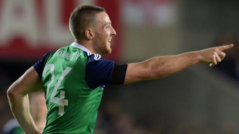 Conor Washington celebrates scoring his first goal for Northern Ireland