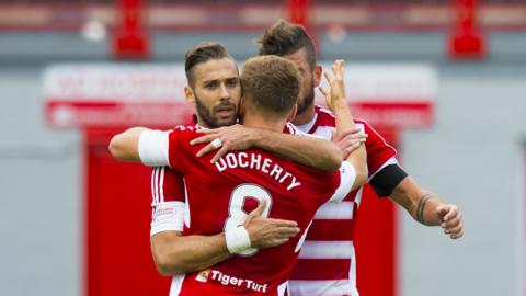 Greg Docherty celebrates the opening goal