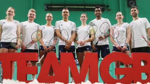 The eight members of Great Britain's badminton team