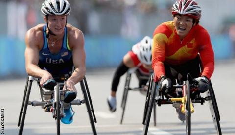 Tatyana McFadden (left) and Lihong Zou