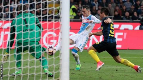 Jose Callejon scores for Napoli away to Inter Milan