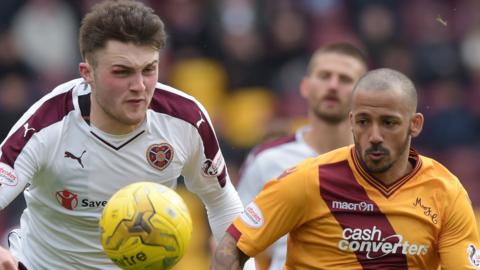 Hearts' John Souttar and Motherwell's Lionel Ainsworth