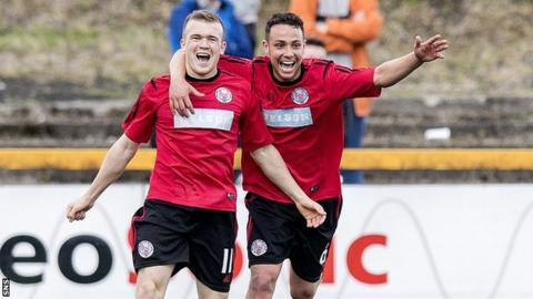 Liam Watt celebrates scoring for Brechin City against Alloa Athletic
