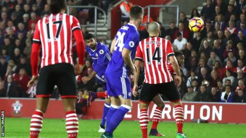 Diego Costa scores for Chelsea against Southampton