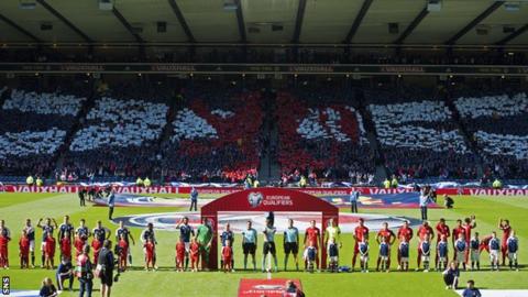 Scotland and England line-up before the 2-2 draw at Hampden