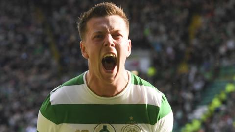 Callum McGregor celebrates scoring for Celtic