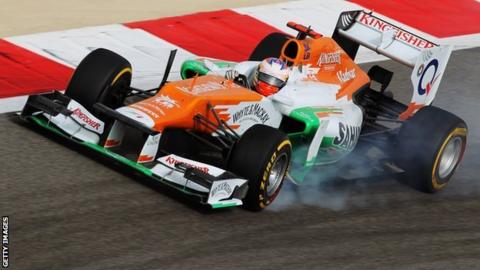 Paul di Resta's Force India at the Bahrain Grand Prix