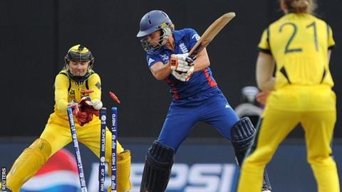 Katherine Brunt is bowled