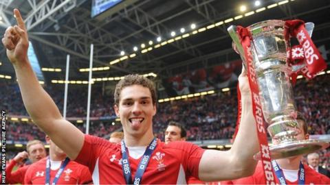 Wales wing George North celebrates the 2012 Grand Slam