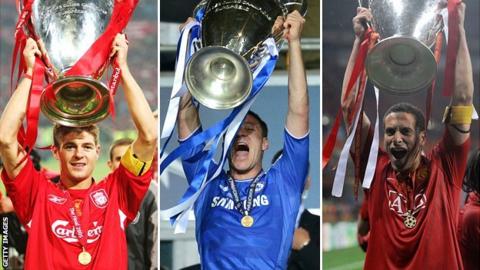 Steven Gerrard, John Terry and Rio Ferdinand all lifting the European Cup