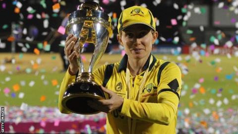 Australia celebrate with the World Cup trophy