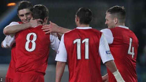 Stirling Albion players celebrate a goal