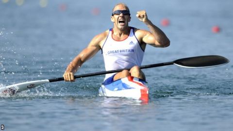 Tim Brabants celebrates winning gold at the Beijing Olympics