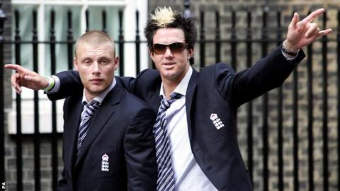 England batsman Kevin Pietersen and Andrew Flintoff