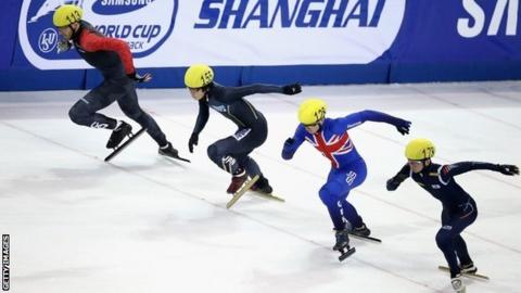 GB's Richard Shoebridge competes at the short track speed skating World Cup