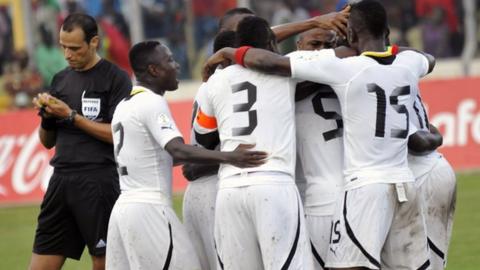 Ghana celebrate after scoring a goal against Egypt