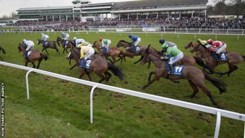 Horses racing in the 2012 Welsh National at Chepstow