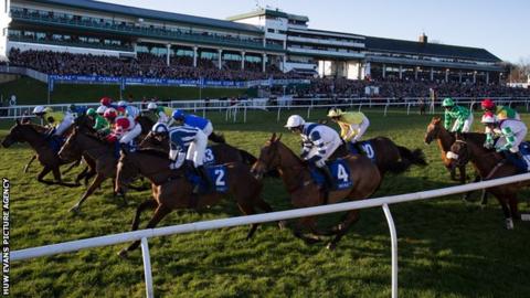 Horses setting off at Chepstow Racecourse in the 2013 Welsh National