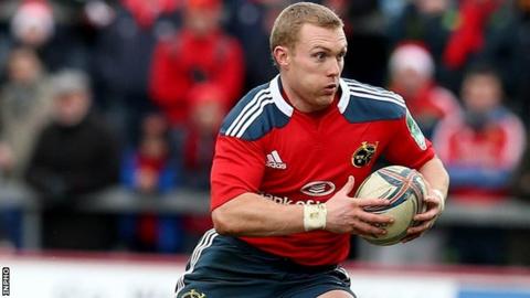 Keith Earls was carried off in Munster's Heineken Cup win over Edinburgh on Sunday