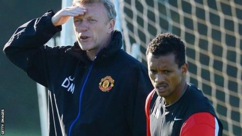 Manchester United manager David Moyes and winger Nani