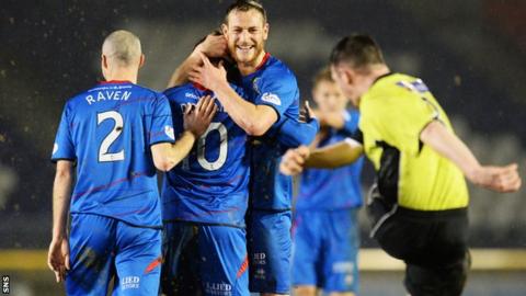 Inverness CT celebrate during the Scottish Cup victory over Stranraer